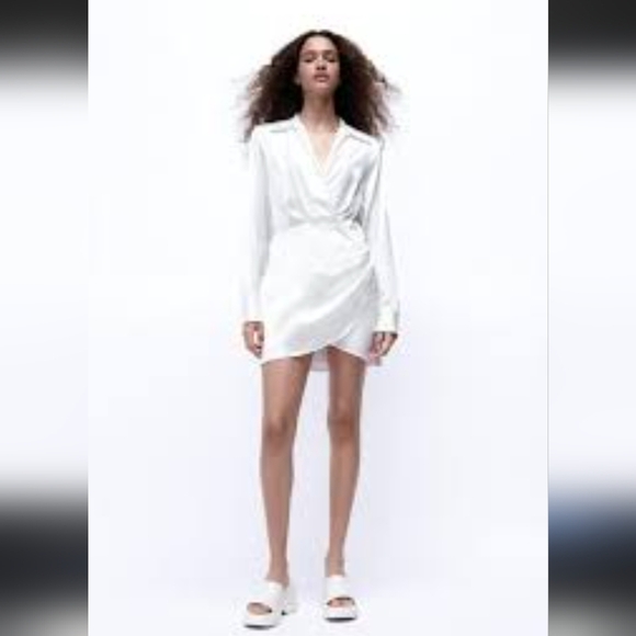 ZARA white Silk Texture Short Dress Size XS Size Zipper Long Sleeves - Picture 2 of 13